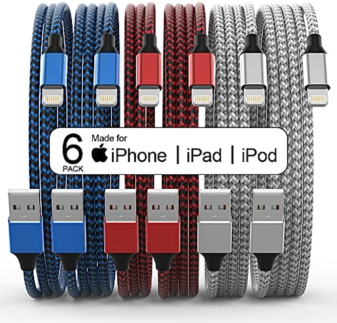 [Apple MFi Certified] 6Pack 3/3/6/6/6/10 FT iPhone Charger Nylon Braided Fast Charging Lightning Cable Compatible iPhone 13 mini/13/12/11 Pro MAX/XR/XS/8/7/Plus/6S/SE/iPad