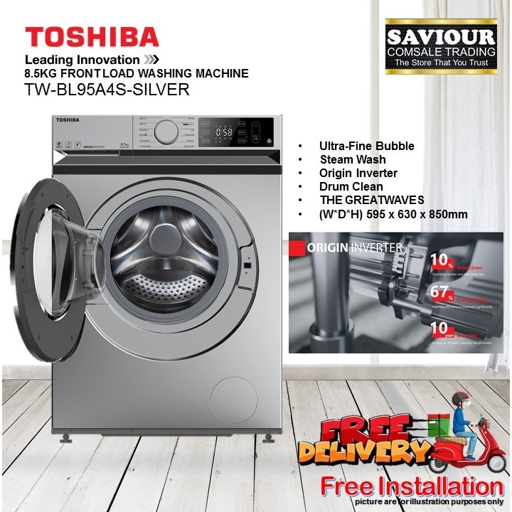 TOSHIBA TW-BL95A4S 8.5KG FRONT LOAD WASHING MACHINE - SILVER - 4 TICKS