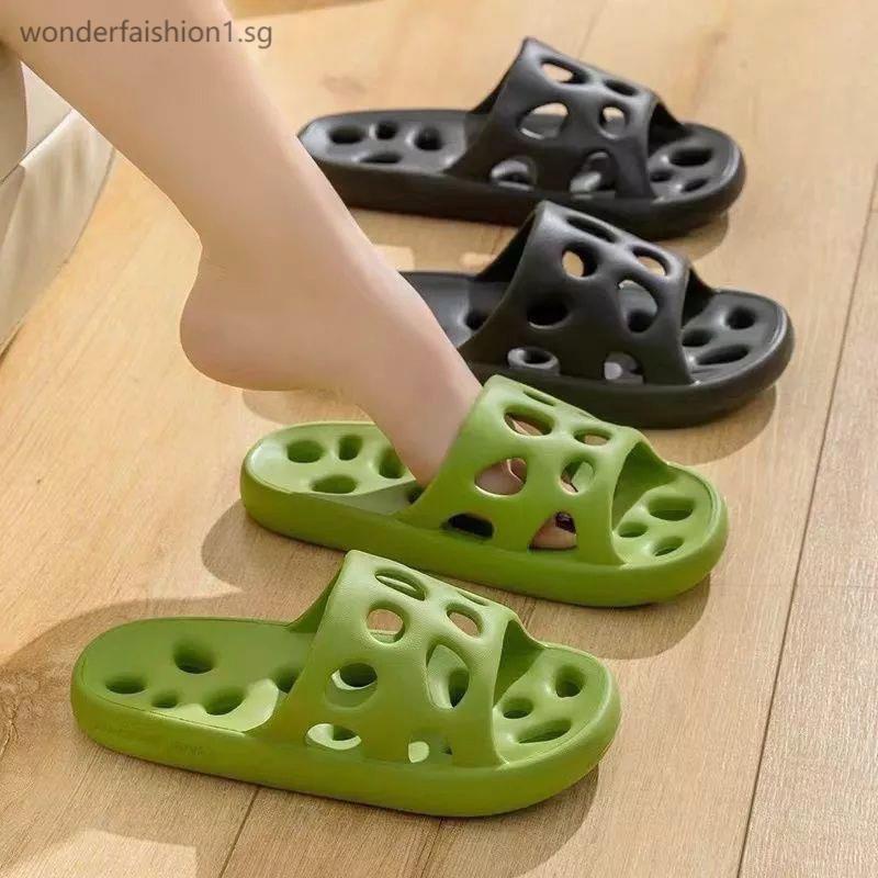 Ultra Light Eva Hole Slippers For Bathroom Toilets Molded Monolithic Dry Breathable Waterproof Solid Color Casual Home Bathroom Slippers Women'S Breathable Hollow Slippers